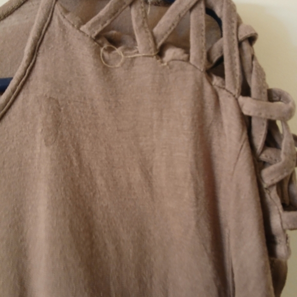 Women's Soft Splash Criss-Crossed Shoulder Sides Brown Blouse Size Large - Picture 4 of 13